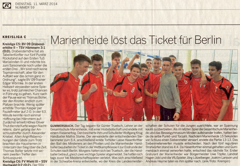 Marienheide löst das Ticket für Berlin